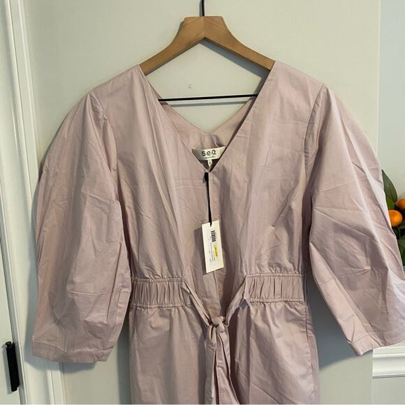 NWT Sea New York Purple Gray Cotton Puff Sleeve MIDI Dress 2 - Picture 13 of 14